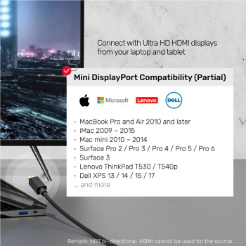 UNITEK MINI DISPLAYPORT TO HDMI DÖNÜŞTÜRÜCÜ 2MT 4K 30Hz (V1152A) 
