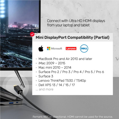 UNITEK MINI DISPLAYPORT TO HDMI DÖNÜŞTÜRÜCÜ 2MT 4K 30Hz (V1152A) 